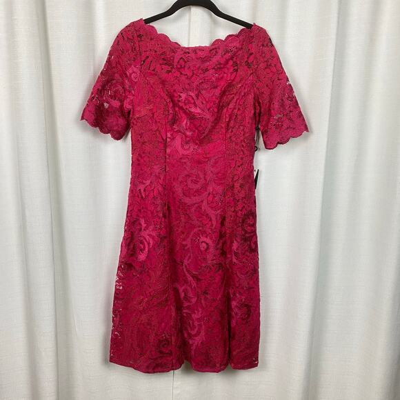 Adrianna Papell Warm Cherry Red Embroidered Lace Midi Dress Sz.2 NWT - Picture 4 of 15